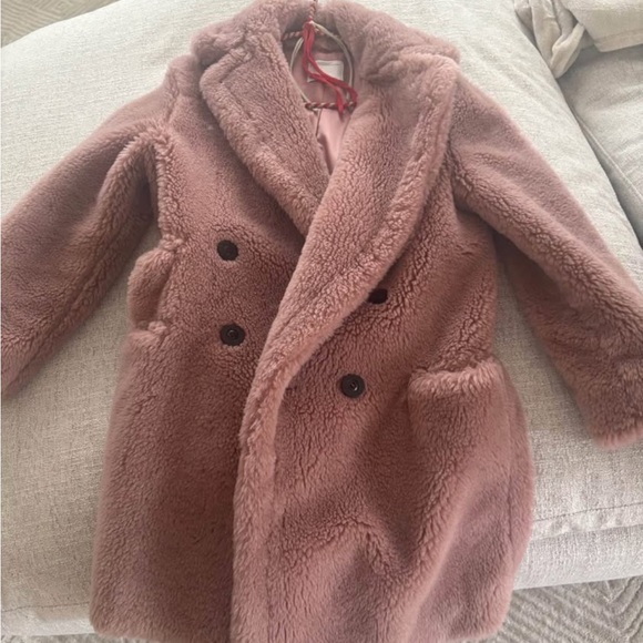 Jackets & Blazers - Plush Double-Breasted Teddy Coat - Dusty Rose